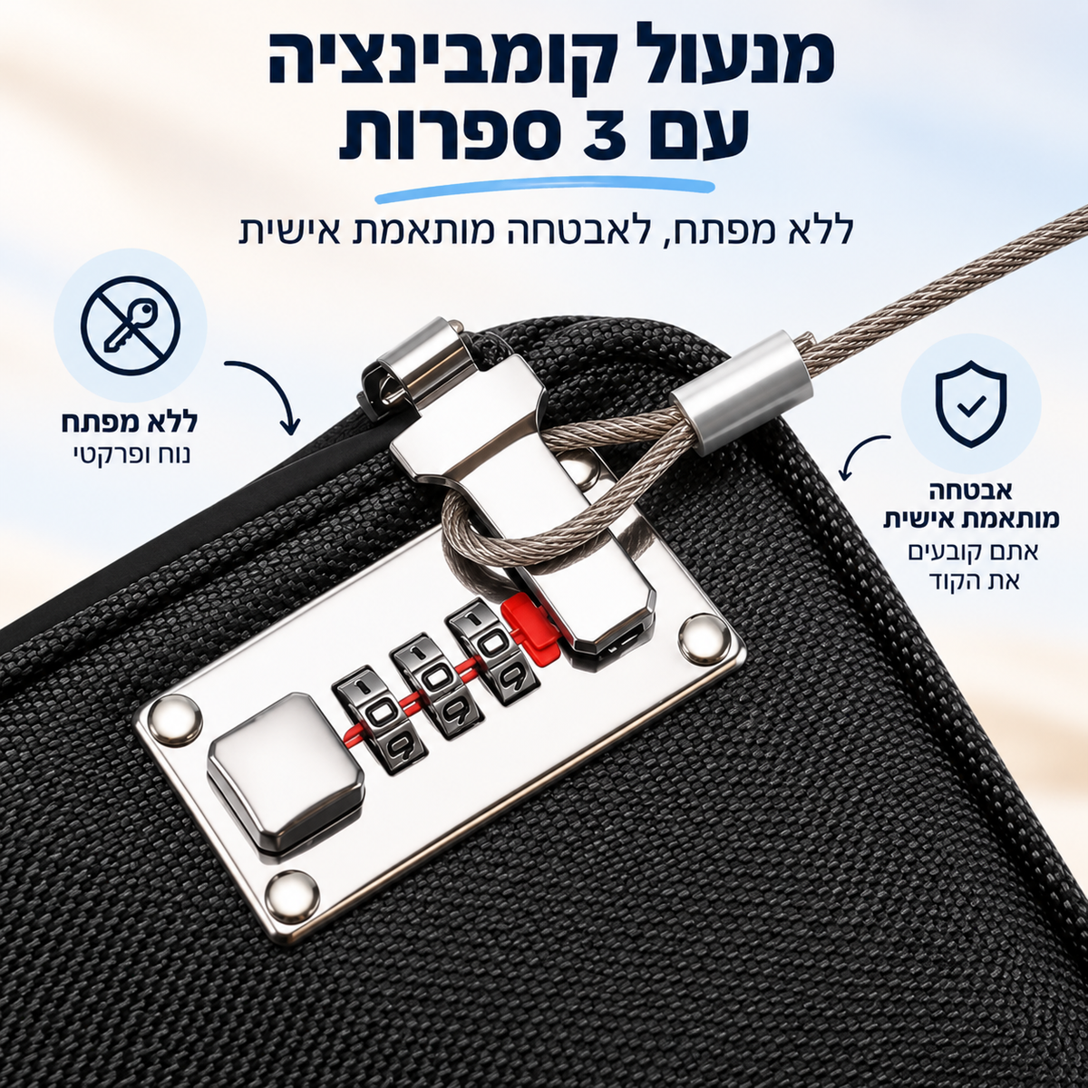 מנעול קוד וכבל אבטחה, השכבה שמחזיקה את החפצים סגורים בתיק החוף נגד גניבות SafeGo